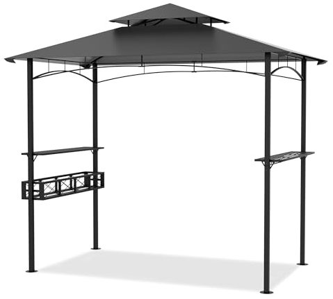 XMTECH Grillpavillon 244 x 153 x 250 cm mit Doppelschichtdach, Grillüberdachung, Regenschutz, UV-beständig, mit Seitenregalen, Gartenzelt Grillzelt für Party BBQ