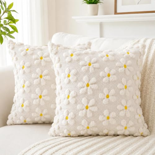 Sunshine smile Kissenbezug 50x50 cm,2er Set Kissenhülle Blumen,Zierkissenbezug Dekokissen,Kissenbezug Kordsamt,Deko Kissen Wohnzimmer,Deko Kissen mit Blumen,für Sofa Sessel Zuhause Schlafzimmer