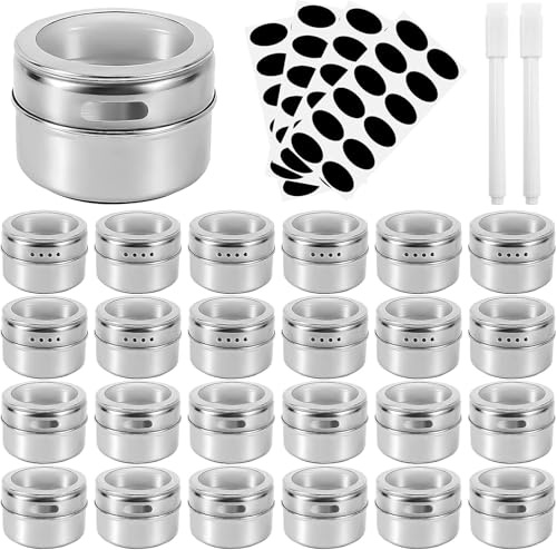 Lot de 24 Pots à Épices Magnétiques pour Réfrigérateur, 90ml Bocaux en Inox