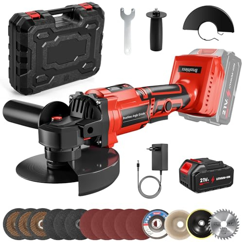 Smerigliatrice Angolare a Batteria, 21V Smerigliatrice Senza Fil con 1 x 3.0Ah Batteria, 12000RPM Motore Brushless, Diametro di Taglio 125 mm, 3 Modalità, Display Digitale, Per Taglio e Macinazione