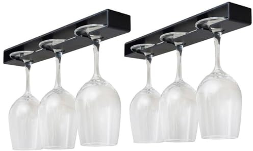 EIHI 2 Stück Weinglashalter hängend, wine glass holder, gläserhalter hängend, Weingläserhalter unter Schrank, hängendes Stielglas-Regal, Organizer, Aufhänger für Bar, Schrank, Küche (Schwarz)