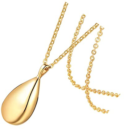 Garneck Collier Urne pour Cendres Goutte D'eau Doré, Bijoux Diffuseur de Parfum en Acier Inoxydable, Chaîne 50 Cm 2,4 Mm, Pendentif Aromathérapie Femme, Accessoire Funéraire Élégant
