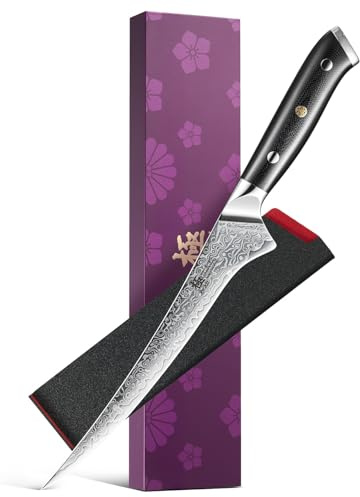 KYOKU 7 in. Japanese Fillet Knife, Shogun Series Fish Boning Knife with G10 Fiberglass Handle Damascus Steel Blade, Japanese VG10 Stainless Steel Full Tang Deboning, with Sheath & Gift Box