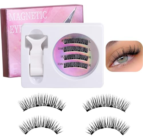 ZKDBXS Magnetic-Eyelashes with Applicator, 1 Pair Reusable Magnetic Lashes Natural Look Kit, No Glue Needed Eyelashes Magnetic, Easy to Wear and Remove Easy to Wear for Beginners (CT04-2)