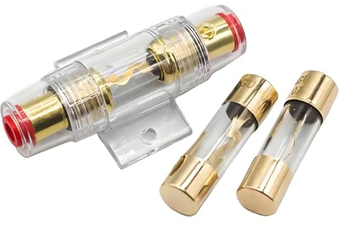 LKRXW 20A Porte-fusibles AGU en Ligne 4, 6 et 8 AWG Calibre Plaqué Or Porte Fusible Voiture Alimentation Audio Protection Alarme Amplificateur Support Fusible avec 2 Pièces 20A Fusibles