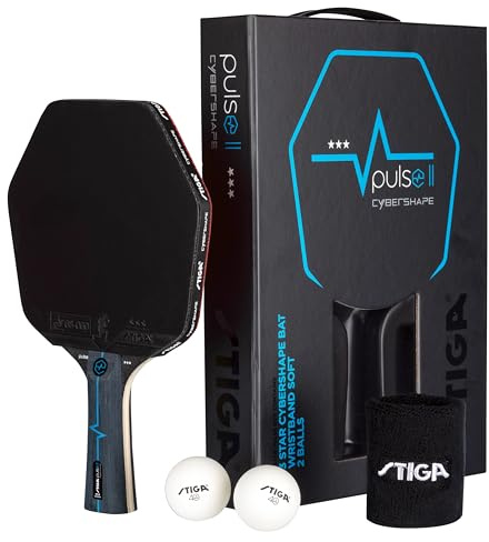 STIGA Set da Ping Pong Pulse Box II 3-star Cybershape - Racchetta da Ping Pong ITTF 3 Stelle + 2 Palline + Polsino