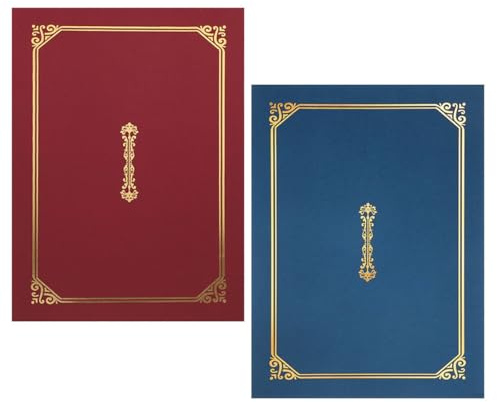 IDEANATEGRATE Carpetas de Certificados A4 Láminas Doradas 2 Piezas en Burdeos y Azul Oscuro para Material Escolar y Papelería de Graduación