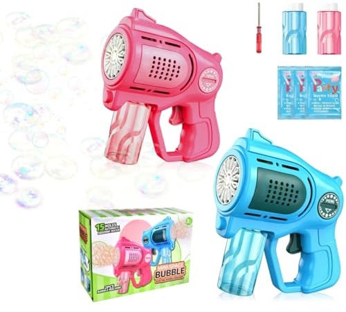 2 Stück Seifenblasenpistole Kinder, Seifenblasen Pistole 10000+ Seifenblasen, Automatische Seifenblasenmaschine für Hochzeit Party Sommer Outdoor