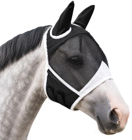 FainFun Flugmask häst varmblod, flughuva häst med öron (svart, M)
