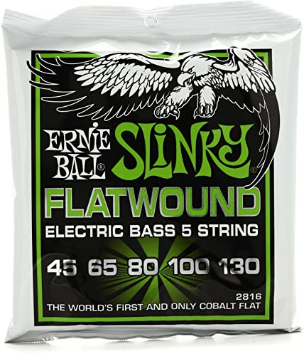 Ernie Ball Regular Slinky Cordes à filet plat pour basse électrique à 5 cordes, calibre 45-130