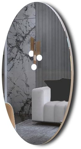 Organizedlife Specchio da bagno ovale a parete, senza cornice, vanità per vestirsi, design minimalista, corridoio, camera da letto, 64 x 37 x 2 cm