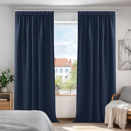 Deconovo Tende Oscuranti per Interni 2 Pezzi, Tende Moderne per Soggiorno e Camera da Letto, 140x220 CM (Larghezza x Altezza), Blu Navy