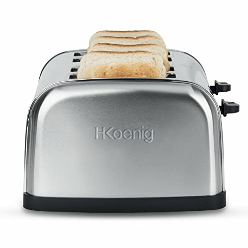 H.Koenig Toaster 4 Scheiben TOAS14 Brotschlitze, Vintage, Edelstahl, 7 Bräunungsstufen, Auftauen, Schnell und gleichmäßig, Brot und Gebäck, Einfache Reinigung, 1500 W, Silver [Energieklasse A+]