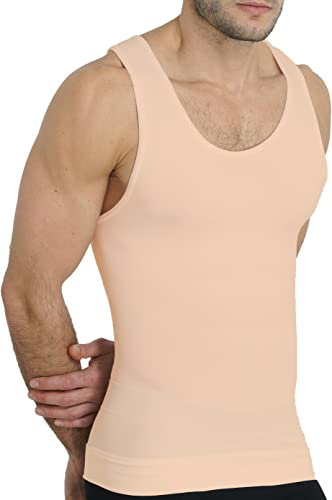 UnsichtBra Shapewear Unterhemd Herren | Bauchweg Unterhemd | Kompressionsshirt/Body Shaper Funktionsshirt | Compression Shirt Slimming – Weiß, Beige, Schwarz(sw_7100)(L, Beige)
