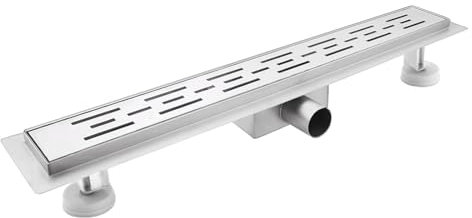 sunrik Duschrinne 60 cm, Strips Duschrinne extra flach, Edelstahl Bodenablauf Komplettset mit Siphon Haarsieb