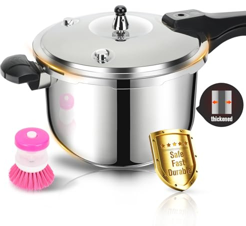 Stainless Steel Pressure Cooker, Peterboo 4 Quart Induction Compatible Thickened Pressure Cooker with Spring Valve Safeguard Devices, Compatible with Gas & Induction Cooker 2-3 Members Use