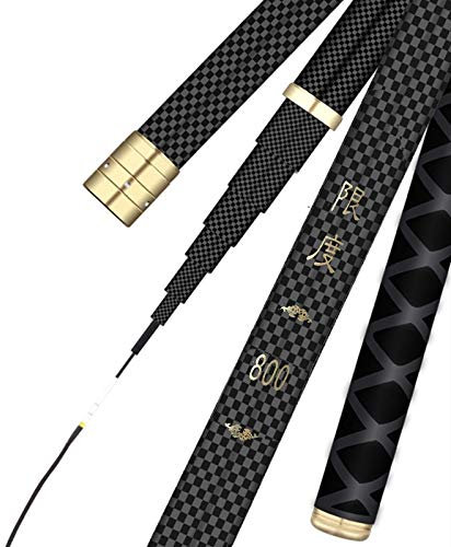 ELTOX Angelrute,Teleskopruten Super Light Hart Carbon Fiber Hand Angelrute Teleskop Angelrute 2.7M / 3.6M / 3.9M / 4.5M / 5.4M / 6.3M / 7.2M / 8M / 9M / 10M Stream-Rod (Color : Black, Size : 8m)