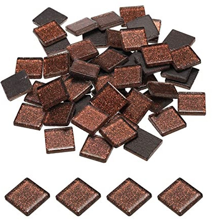 sourcing map Mosaik Fliesen Glas Fliesen Glanz Kristall Glas Stücke Masse Quadrat Glitzer Kristall 2 x 2cm für Haus Dekoration Basteln Handwerk Pack von 50(200g Dunkel Braun)