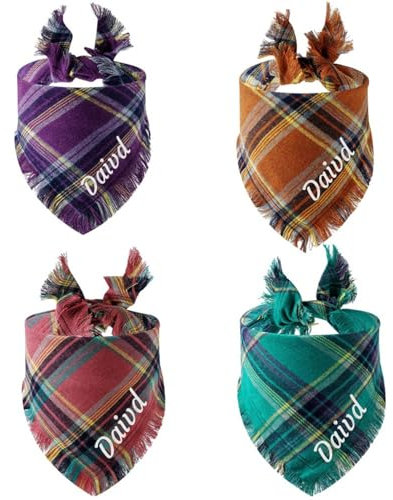 Personalisiertes Hunde-Bandana, bestickter Name, benutzerdefinierte Halsbekleidung, Hundehalstücher mit Quasten, Kanten, kariert, Weihnachtsschal, Lätzchen, Halstuch, Halsbänder für kleine und