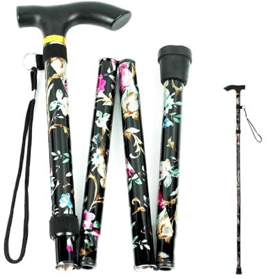 Floral Walking Stick,Bastone da passeggio donna Bastone da passeggio pieghevole Bastone per Anziani Pieghevole Bastone da Passeggio Regolabile in Altezza Bastone Elegante