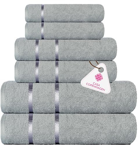 Casa Copenhagen Eternal 6-teiliges Handtuchset, Grauviolett, 500 g/m², 2 Badetücher, 2 Handtücher, 2 Waschlappen aus weicher ägyptischer Baumwolle für Badezimmer, Küche und Dusche