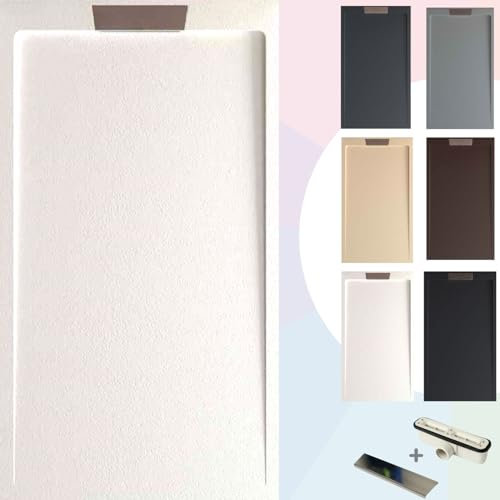 SOULBATH Plato de Ducha Extraplano Antideslizante – Resina Gel Coat - Textura Liso/Piedra – BLANCO - 110x80 - Diseño elegante - Incluye Válvula de desagüe