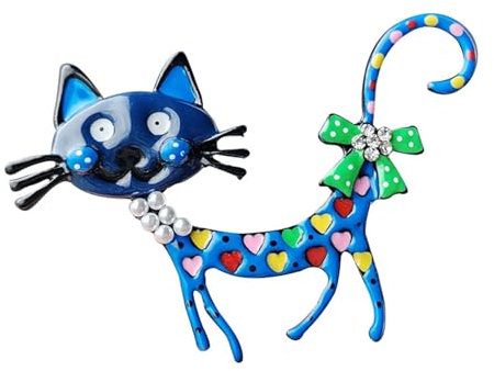 Wendalern Broche Chat Perle Strass Bleu Émail Peint Antique Corsage Accessoires Bijoux Pour Femmes Et Filles