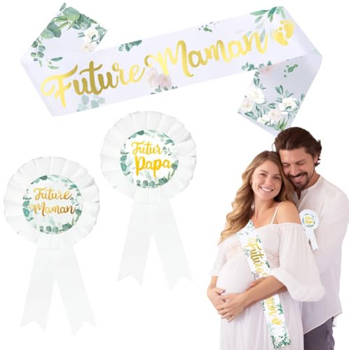 Yontree Écharpe Future Maman Épingle Future Maman Futur Papa pour Baby Shower Gender Reveal Fête Prénatale Cadeau pour Bébé Fille Garçon Future Maman