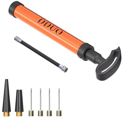 DDUO Tragbare Ballpumpe, Luftpumpe mit Nadel, Düse, Verlängerungsschlauch für Basketbälle, Fußball, Volleyball, Rugby, Fast Air Inflator (Orange Pro)