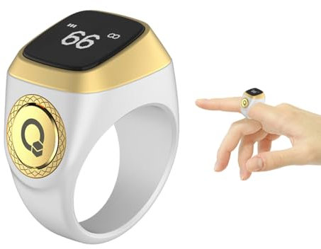 Abiyou Anello Tasbih Intelligente, Anelli Intelligenti Contatore, Smart Rings Contatore, Contatore di Preghiera Anello, Contatore Dito Ricaricabile Anello, Tasbih Clicker Ricaricabile (Bianco, 20MM)