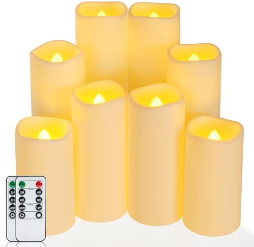 Homemory Outdoor LED Candles Flameless Remote Control Ivory 8 Pack, D 2.2 | Slim IPX5 Waterproof Candles Flickering with 2H/4H/6H/8H Timer, Warm Yellow Glow, Battery Operated Outside Garden Decor