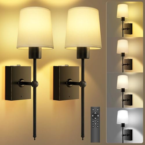 Toowell Rechargeable Wall Lights Indoor Battery Operated Wireless Wall Lights Indoor Battery Wireless Wall Sconces No Wire for Hallway Living Room Bedroom,2Pcs Black