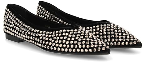 shoes&blues.es 96299 Bailarina para Mujer con Adornos de Pedreria Brillante, Punta Fina y Suela Comoda y sin Cierre. Ideal para la Temporada Otono Invierno. Negro Talla 37