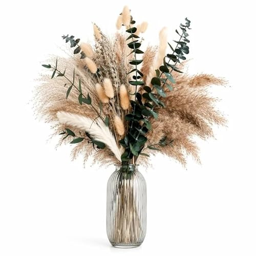 92 Pezzi Fiori Secchi Decorativi,Fiori Secchi Naturali per Vaso,Pampas Grass Naturale, Bouquet Boho Anti-Polvere, Adatto per Vasi,Matrimonio,Festa e Decorazioni Casa