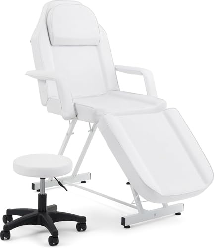 Drmilito Table de Massage avec Tabouret Lit Massage Pliante 3 Zones Blanc