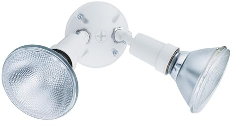 Lithonia Lighting Outdoor Flood Light Fixture, Adjustable Twin Par Flood Light Holder for Safety and Security, 120 Volts, Uses 2 Lamps Up to 150W (Not Included), White (OFTH 300PR 120 WH M12)