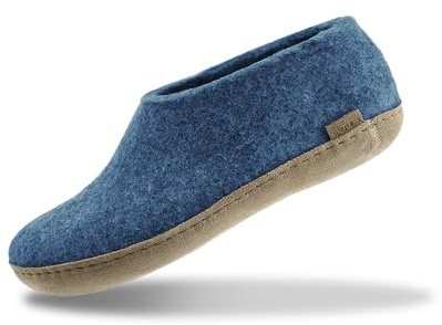 GLERUPS Indoor Shoes Men & Women (Blue) | Unisex Wool Slippers with Leather Sole | Comfy Slippers Women Men | Cosy Gents and Ladies Slippers