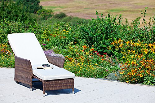 Merxx Liegesessel Komfort - inkl. Auflage - Polyrattan/Polyester - Braun/Cremeweiß
