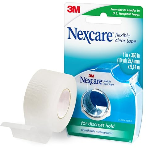 Nexcare Flexible Clear Tape, Waterproof Transparent Medical Tape, Secures Dressings and Catheter Tubing - 1 In x 10 Yds, 1 Roll of Tape