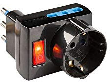 Poly Pool PP2382.1 Adattatore Salvaspazio Spina 16 A Grande 3 Prese Fuori Asse E Interruttore Luminoso Nero