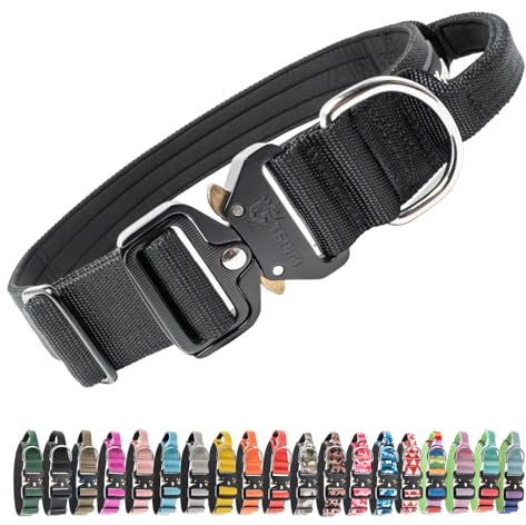 TSPRO Premium Collare per Cani, Regolabile Collare Tattico con Maniglia e una Robusta Fibbia Metallica a Sblocco Rapido, per Cani di Taglia Media a Grande (Nero L)