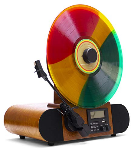 Fuse Vert Vertical Vinyl Record Player | FM Radio, Bluetooth, AUX, USB | Alarm Clock | Audio Technica Cartridge | Full Range Speakers | Vintage Mid Century Modern | Handcrafted Ashtree Wood