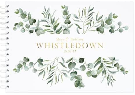 Wedding guest book personalised | Eucalyptus guest book wedding for reception | guestbook wedding | white and gold illustrated personalised guest book