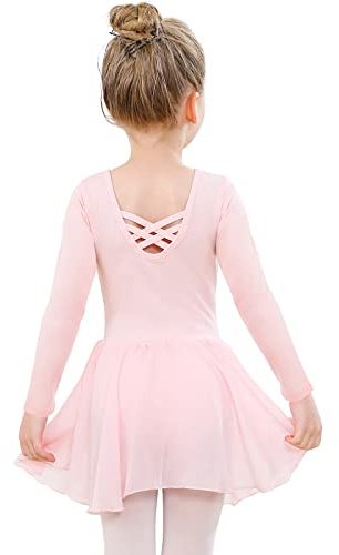 Balettklänning, flickor, kortärmad outfit, gymnastik, dans, trikåer med chiffongkjol