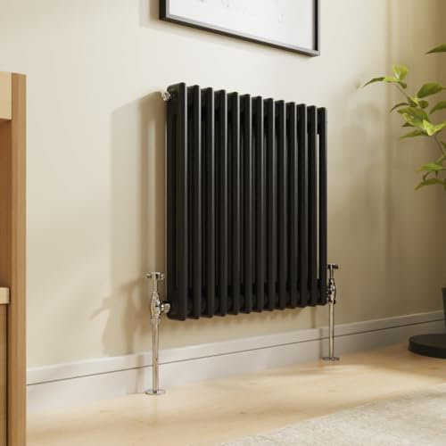 NRG 600 x 605mm Traditional Cast Iron Style Radiator Black 2 Column Perfect for Kitchen Living Room Bathroom