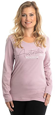 ROADSIGN australia Damen Langarmshirt mit Aufdruck & Rundhalsausschnitt - aus 100% Baumwolle Flieder, XL