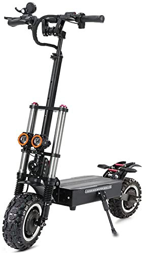HWWH Patinete Electrico Adultos Plegable Potente, Scooter Eléctrico Pro Todoterreno Dual Motor Suspensión Doble 11 Pulgadas Neumáticos de Vacío Carga Batería de Litio de 60V 38Ah
