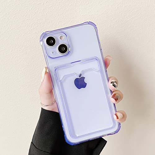 DEFBSC Compatible with iPhone 15, Transparent Back Card Holder Phone Case, Ultra Slim Soft TPU Shockproof Clear Case with Card Slot for Back of Phone, Purple