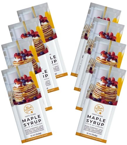 MapleFarm - 8 SACHETS MONODOSES de sirop d'érable PUR GRADE A de 15,8G (12ml) - sirop pour pancakes - sirop pour gaufres - jus d'érable