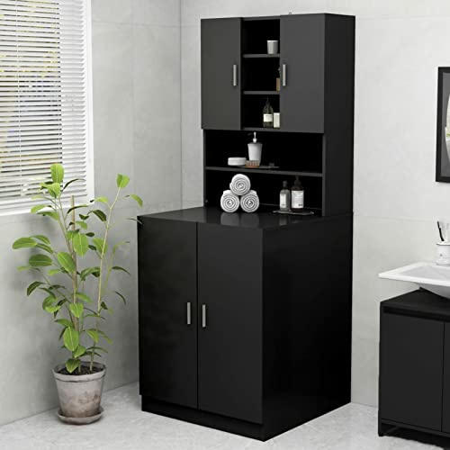 Rantry Mobile per Lavatrice Nero 70,5x25,5x90 cm, Armadio per Lavatrice, Mobile da Bagno Salvaspazio, Scaffale da Bagno